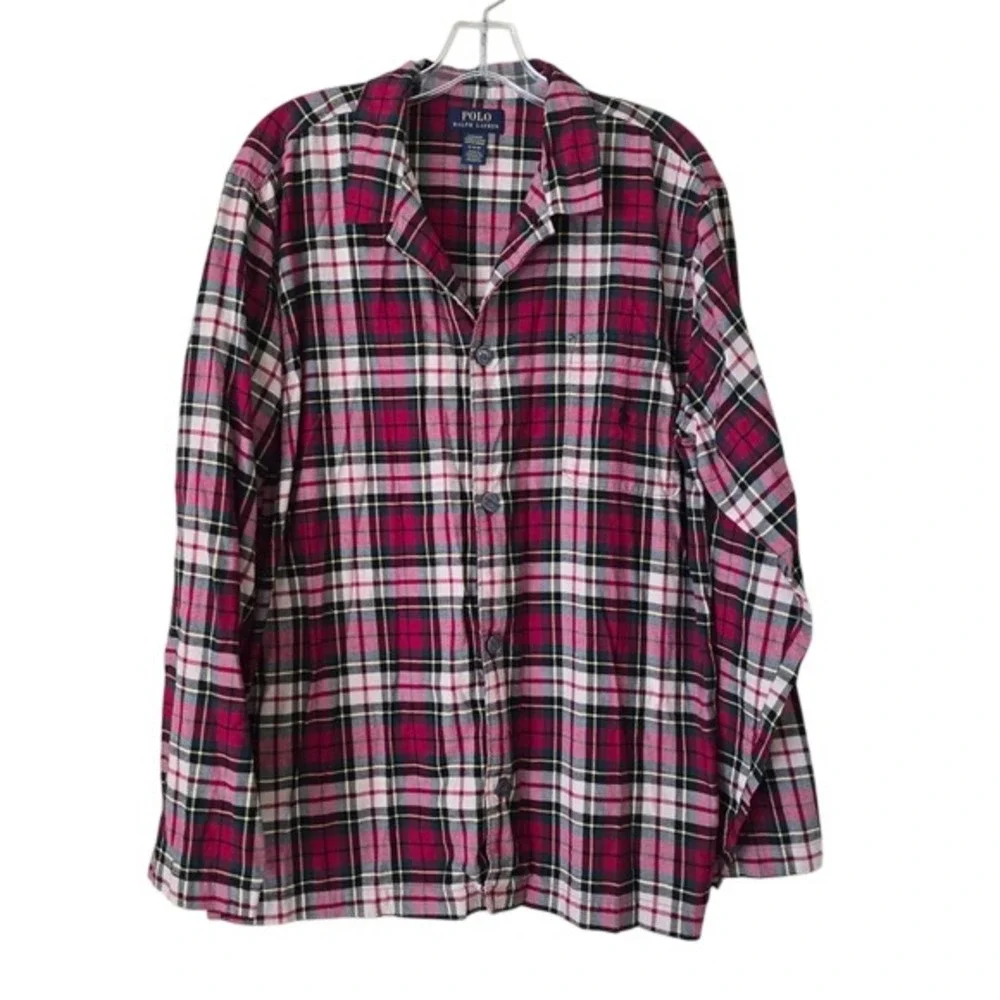 Polo Ralph Lauren Red Plaid Flannel Pajama Sleep Shirt Womens Sz M Long‎ Sleeve